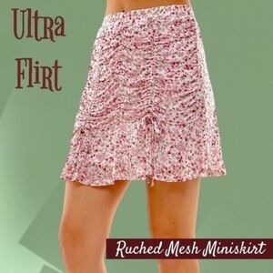 ULTRA FLIRT Front Ruched Vertical Adjustable Drawstring Mesh Miniskirt NWT/LG